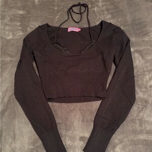 Edikted Black Crop Top with Lace Detail